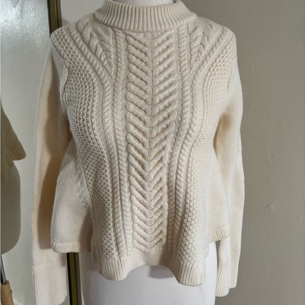 Women's Cream Wool Cable Knit Sweater